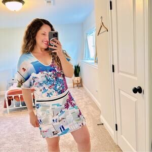 Clover Canyon White Blue Purple Greece European Scene Mini Dress XS